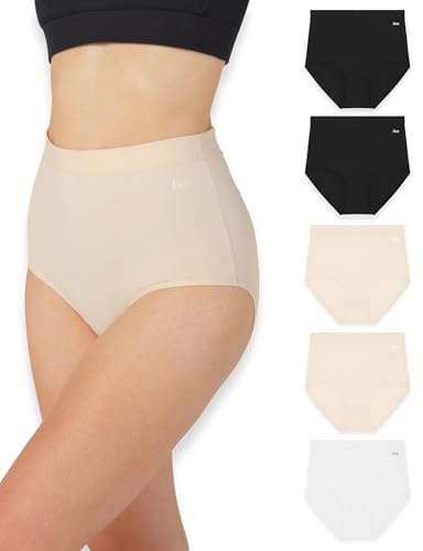 BEA Confezione da 5 Mutande Donna a Vita Extra Alta - Slip Donna Cotone Vita Alta Traspirante, Morbido e Contenitivo, Intimo a Copertura Totale, Nero, Bianco, Nude (5 Pezzi), M