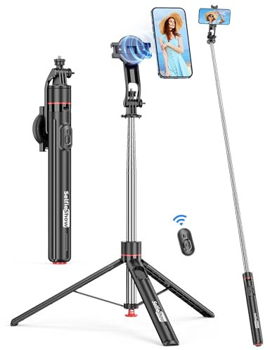 177 cm Palo Selfie Trípode Magnético, Extensible Trípode para Movil con Conector de 1/4'' & Magnético Remoto Desmontable 360° Rotación Ligero Cámara Tripod Compatible con iPhone 16/15/14/13/Android