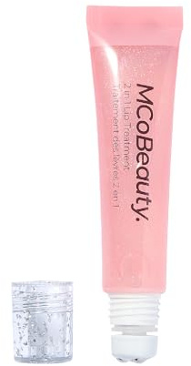 MCoBeauty - Glow and Treat 2-in-1 Lip Treatment - Birthday Cake Scent - Moisturising Lip Oil with Squalane and Roller Ball Applicator - Glossy Shine Finish - Holiday Essentials - 10ml