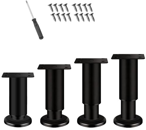 Zorplex 4 Piedini per Regolabili Metallo Piedi, Regolabili Piedi con Viti, Armadi Letto, Comodino, Piedini per Letto Contenitore, Gambe del Divano (4, 12-18cm)
