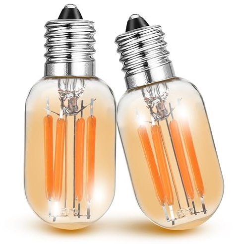 Xyanmc E12 Night Light Bulbs 15W-20W Equivalent, 2200k Warm Amber Sleep Light Bulb, T22 E12 Candelabra Base Salt lamp Bulb 2W 200lm for String Light Decorative Bulb Chandeliers Bedside Bulbs (2 Pack)