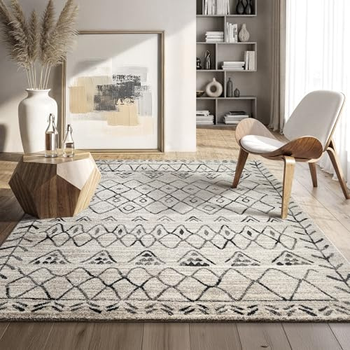 SANAT Boho Teppich – Moderner Teppich im Boho Stil, Geeignet für Wohnzimmer, Schlafzimmer, Flur, Esszimmer und Kinderzimmer – Boho Creme, Größe: 120 x 170 cm