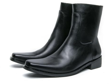 Generico Uomo Punta Quadrata Stivaletti alla Caviglia Pelle PU Stivali Corti con Cerniera Laterale Tacco Basso Scarpe da Vestito da Ufficio,Nero,43 EU