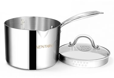 VENTION Tri-Ply Stainless Steel 3 Quart Saucepan with Glass Strainer Lid, Sauce Pan with Pour Spout, Small Pots for Cooking