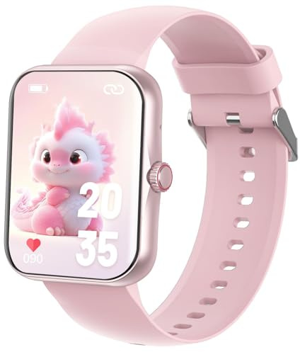 PTHTECHUS Smartwatch Bambini, Orologio Intelligente Fitness Sportivo SmartWatch per Bambini, 1.83' HD Touchscreen, Cronometro Notifiche Messaggi, Fitnesstracker per Ragazzi Ragazze Adolescenti (Rosa)