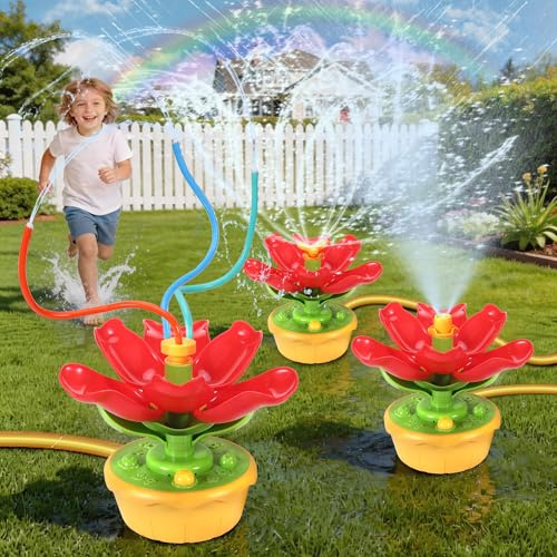 Kssvzz Juegos de Agua para Niños Exterior 3 4 5 6 Años, Aspersor Niños | Forma de Flor con 3 Tipos de Chorro Juguetes de Agua CéSped Al Aire Libre con Mangueras, Regalo Verano para 3-12 Años