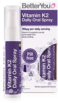 BetterYou Vitamin K2 Daily Oral Spray, Pill-free K2 Supplement, Supports Normal Bone Health and Blood Clotting, 2-month Supply, Made in the UK, Natural Peppermint Flavour