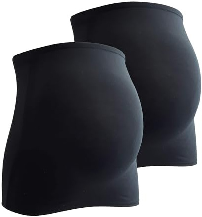 Mamaband Maternity Bump Band in Twin Pack with Pack of 3 Jeans Extenders, Back Warmer and Top Extender for Pregnant Women, Stretch Fabric Maternity Wear, black, XS/S