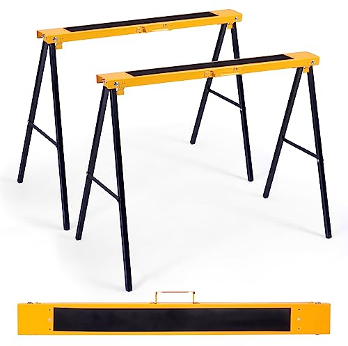 COSTWAY Lot de 2 Tréteaux Pliants Chevalet de Sciage en Métal Charge Max 125kg