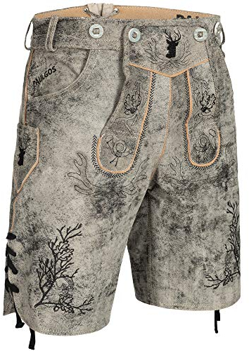 PAULGOS Herren Trachten Lederhose HK3-ANTIK + Träger, Echtes Leder, Größe 56, Mitternachtsgrau