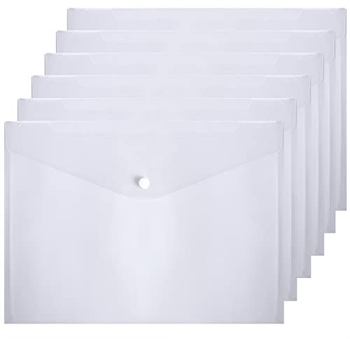 Clear Plastic Wallets A4 Plastic Folders Document Files Wallet Popper Wallets with Pocket Button 36 Pack