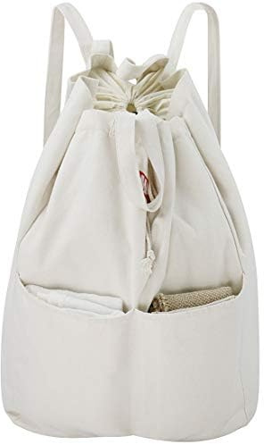 100% Breathable Cotton Canvas Laundry Backpack Bags with Drawstring Closure & Shoulder Straps & 2 Handles, Washable in Machine, Good for Laundromat, Clean Store, College Dormitory, Travel Duffel Bag
