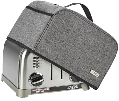 HOMEST Toaster Cover with Pockets Compatible with Cuisinart 4 Slice, Can Hold Jam Spreader Knife & Toast Machine Tongs, Dust and Fingerprint Protection, Grey