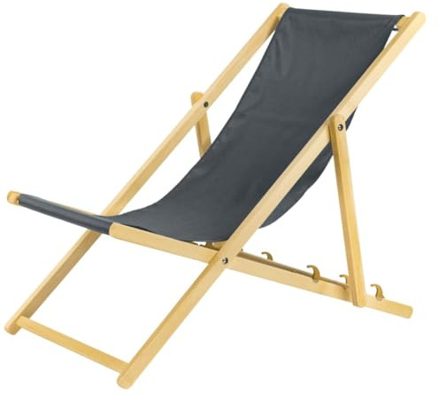 BAS Liegestuhl klappbar aus Holz - grau Leichte Klappliege - Faltbare & verstellbare Sonnenliege für Garten, Strand & Balkon - Gartenliege mit Atmungsaktiv Stoffbezug - Mischgewebe