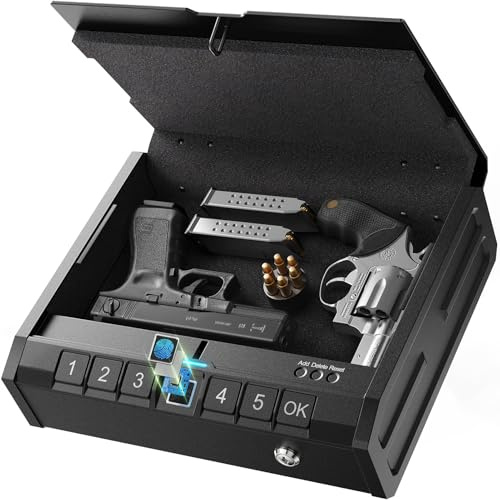 ONNAIS Iron SE Biometric Gun Safe – Quick Access Handgun Safe with Fingerprint & Keypad Lock for Home, Nightstand, Bedside, or Car, Birthday Gifts for Men Women