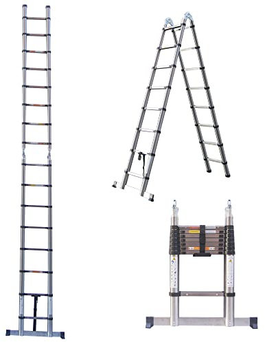 Stainless Steel Telescopic Folding Ladder - 5 Metre Multi-Purpose Extension Ladder, Max Load 150kg/330lb, for Decorating, Painting