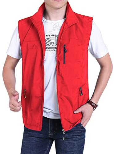 ORANDESIGNE Outdoor-Angelweste Für Herren – Lässige Bergsteiger-Weste Mit Mehreren Taschen, Schnell Trocknend, Atmungsaktives Netz, Fotografie-Weste, Sport, Camping, Jagdweste A Rot L