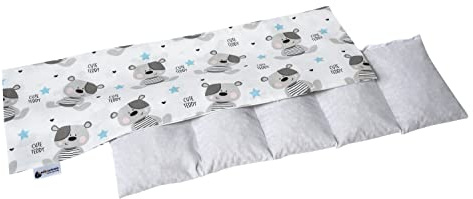 Medi Partners Cherry Pit mikrovågssäker 60x20cm storkornig värmekudde 800g 100% bomull 5 kammare avtagbart överdrag - Cherry Pit kudde för nacke och axlar, kylterapi (Nallebjörn)