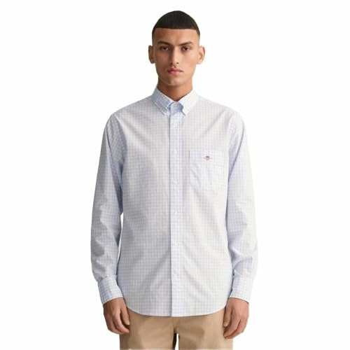 GANT Herr REG POPLIN Gingham-skjorta klassisk skjorta, ljusblå och standard, ljusblå, M