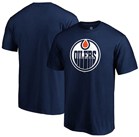 NHL Kids Youth 8-20 Official Team Color Polyester Performance Primary Logo Short Sleeve T-Shirt, Edmonton Oilers Navy, 10-12
