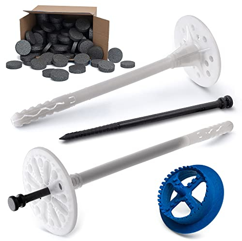 STRÜBER WDVS SET (Ø8x175mm Dämmstoffdübel mit Kunststoffnagel 100St + Grau Styropor Rondelle 100St + Styroporfräser 1St) Satz für Fassadendämmung Wärmedämmung EPS Abdeckkappen Fräse Tellerdübel ETA