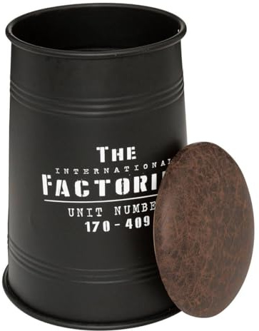 Atmosphera – Joao Black Drum Aufbewahrungshocker – T 33,5 x H 47 cm – Stahl, Industriestil, Sitzfläche in Lederoptik – Für Wohnzimmer, Schlafzimmer