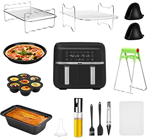 Accessoires pour Friteuse à Air, Lot de 12, Accessoires pour Friteuse à Air de 20,3 cm pour Ninja Foodi Af300eu Af400eu Princess 182074 Friteuse à Air à Double Panier Instant Vortex 7,6-9,5 L