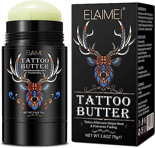 Proamate Baume de tatouage au beurre de tatouage, ancien et nouveau tatouage hydratant éclaircissant pour améliorer la couleur, crème de tatouage bio naturelle (baume de tatouage 75 g)