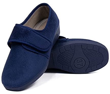 CoboFamily Zapatillas de Casa Mujer Señora Invierno Cómodas Zapatos Mujer Paño Cuña Cerradas Suela Caucho Suapel MADE IN SPAIN Cálidas Adaptables Acolchadas 725A MARINO-38
