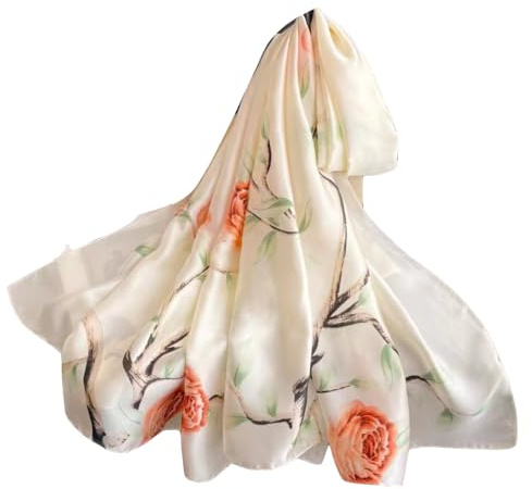 WEIGEER - Sciarpa da donna, di seta, sottile, in chiffon, con motivo blu, adatta per coprire la testa, vintage, L180/W90