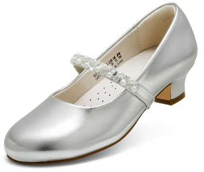 DREAM PAIRS Mädchen Mary Jane Strap Flache Schuhe Ballerinas Prinzessin Schuhe Flache Schulschuhe,Size 36,Silber,SDFL2403K