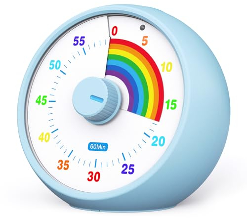 Visueller Timer für Kinder, 60-Minuten Countdown für Klassenzimmer Büro Küche, Schreibtisch Kinder Zeitmana gement Tools mit leisem Betrieb, Pomodoro Timer Regenbogenmuster (Blau)