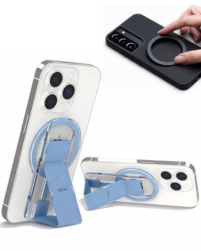 CLCKR for Magsafe Phone Grip, Magnetic Kickstand, 3-in-1 Cell Phone Finger Loop Strap for Mag Safe Case, Ring Holder for iPhone 17/16/15/14/13/12, Samsung Galaxy, Motorola, Pixel Pro & More - Blue