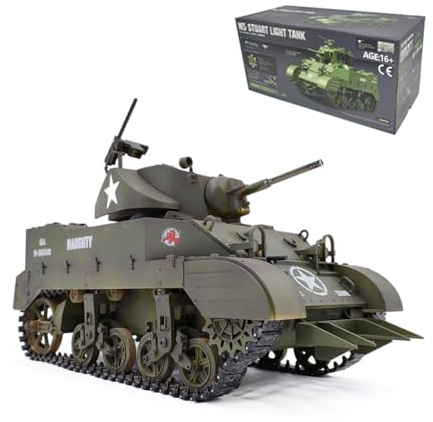 BAUBAUPLAY 1:16 Kampfpanzer Modellbau - US M5A1 Stauart Militär Panzer mit Raucheffekten, Panzer Spielzeug Modellbausatz für Militärfans und Erwachsene