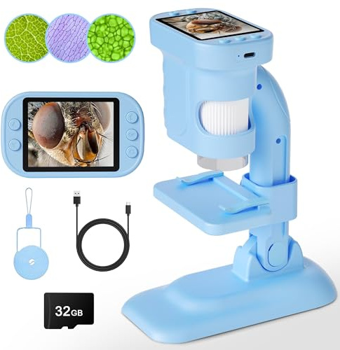 Kids Microscope - Mini Handheld Microscope for Kids, Portable Pocket Digital Toys for Girls Boys Birthday (Blue)