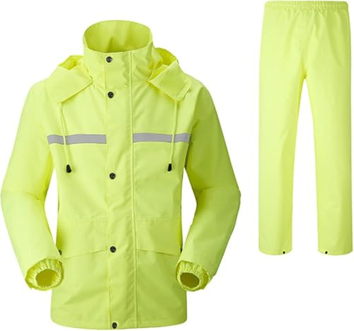 GXQFF Tenue De Pluie pour Moto, Combinaison Légère avec Blouson Et Pantalon De Pluie Réfléchissants, pour Scooter Moto Vélo Hommes,Imperméable - Bandes Réfléchissantes-Jaune||XL