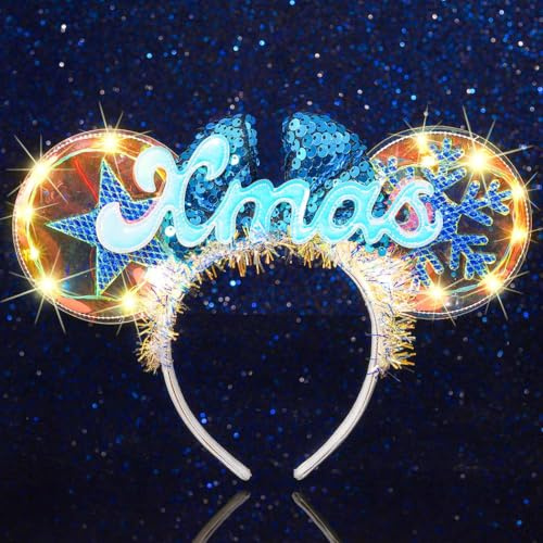 Handcess Leuchtendes Weihnachts Stirnband Glitzerschleife LED Haarband Leuchtender Stern Haarreif Weihnachten Schneeflocke Haarschmuck für Frauen (Gelb, Einheitsgröße)