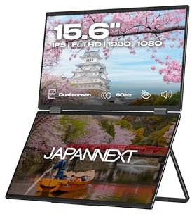 JAPANNEXT Dual Screen Mobile Screen 15.6 (x2) IPS Full HD | Inbyggd HDMI-utgång, 1 högtalare, 1 USB-C-port | JN-DMD-IPS156F