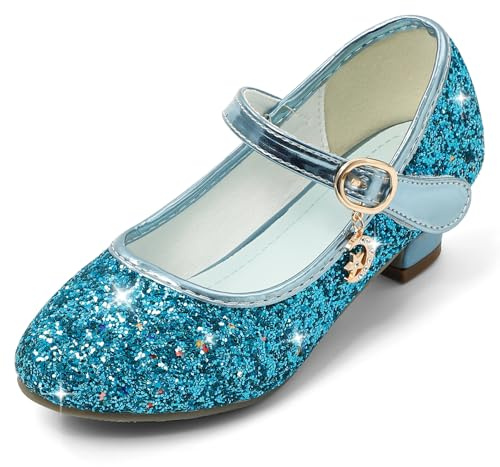 Cheerful Mario 5-10 Año Zapatos Princesa Niñas Brillante de Vestir Bailarinas de Tacones para Fiestas Cumpleaños y Cosplay Azul 27 EU