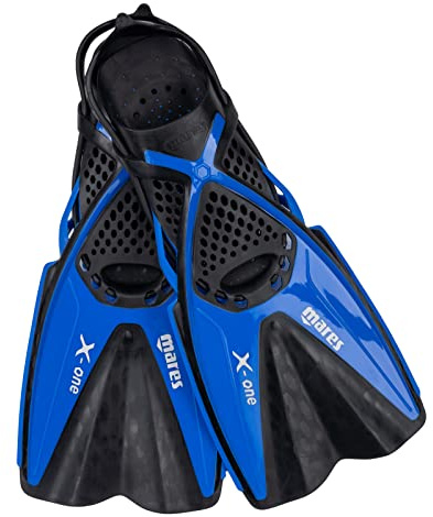 Mares X-One Junior - Pinne snorkeling corte per bambini, scarpetta aperta perforata, cinghia senza fibbia, comfort e prestazioni acquatiche