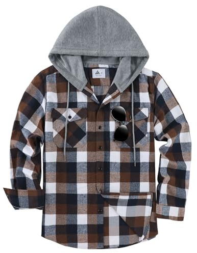 JACKETOWN Camicia in Flanella Quadri da Uomo con Cappuccio Maniche Lunghe vestibilità Regolare Camicie Casual Comode in Cotone con Taschino sul Petto Taglia M-3xl