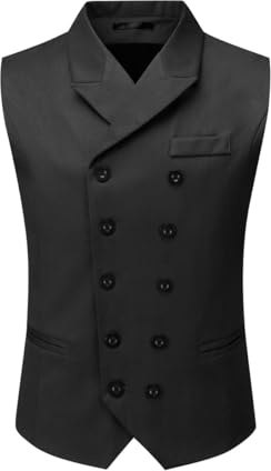 YFFUSHI Gilet da Uomo Doppiopetto Elegante Panciotto Formale Classico Gilet da Abito Senza Maniche per Matrimonio, Nero, L