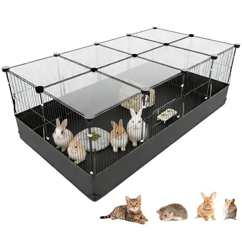 Polegas Guinea Pig Cage, Rabbit Cage with Top Cover, Waterpfoof Cage Liner Base & Animal Cage Playpen, Gerbil Cage for Outdoor & Indoor, for Rabbits, Ferrets, Hamsters, Gerbils, 48*24*16