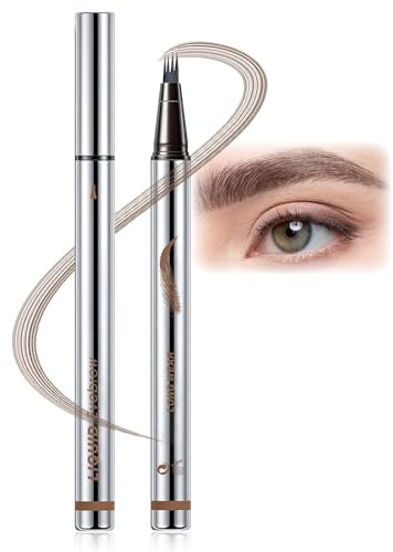 EONFAVE Crayon à sourcils liquide imperméable à l'eau avec pointe de brosse pour traits semblables aux cheveux, effet microblading naturel, longue durée, anti-bavure, pour sourcils et racine des