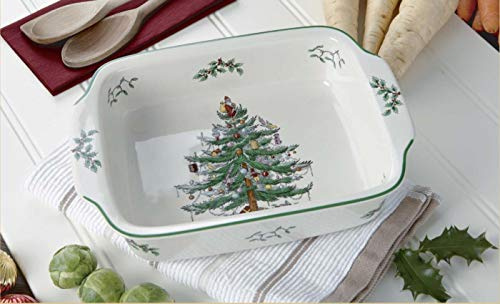 Spode Christmas Tree Rectangular Handled Dish (9 x 12) Baking & Seasonal Platters - Earthenware, Microwave & Dishwasher Safe - Festive Tableware for Holiday Entertaining & Christmas Dining