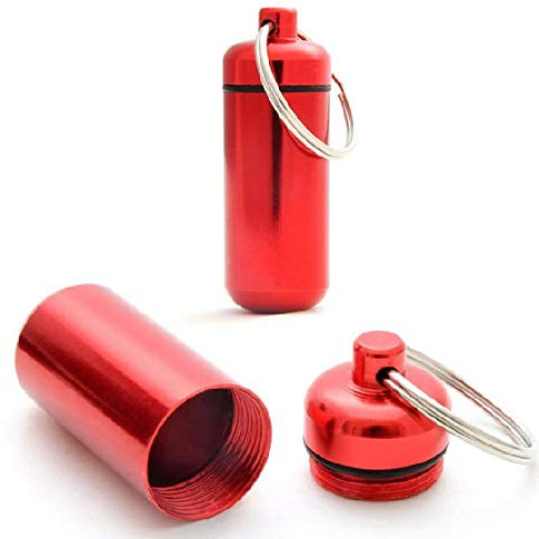 1–50 stycken geocaching gömställen svart aluminium MICNO mikro tabletter förvaring, medicinresor, på vägen, nyckelringsbehållare, pillfodral, cache gömställd tub, (20, röd)