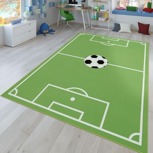 TT Home Tappeto da gioco per la cameretta dei bambini con design del gioco del calcio, in verde, Dimensione:140x200 cm
