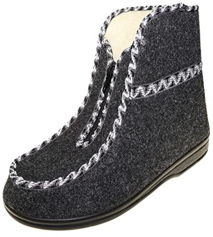 APREGGIO Chaussons Femme en Laine Feutrée - Semelle Antidérapante en Caoutchouc - Pantoufles Femme Hiver Chaude et Laine - Gris 39