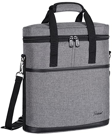 Kato Tirrinia Sac à vin Isotherme - 3 Bouteilles de vin avec poignée et bandoulière réglable - Ouvre-Bouteille Gratuit pour Ceinture de Refroidissement de Voyage Pique-Nique Gris 29 x 10 x 33 cm