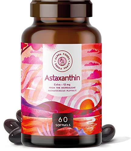 ASTAXANTHINE 12mg - De pure microalgue Haematococcus pluvialis - Biodisponibilité optimisée avec de l'huile de lin - Sans additifs, sans substances auxiliaires - 60 gélules de dépôt végétaliennes